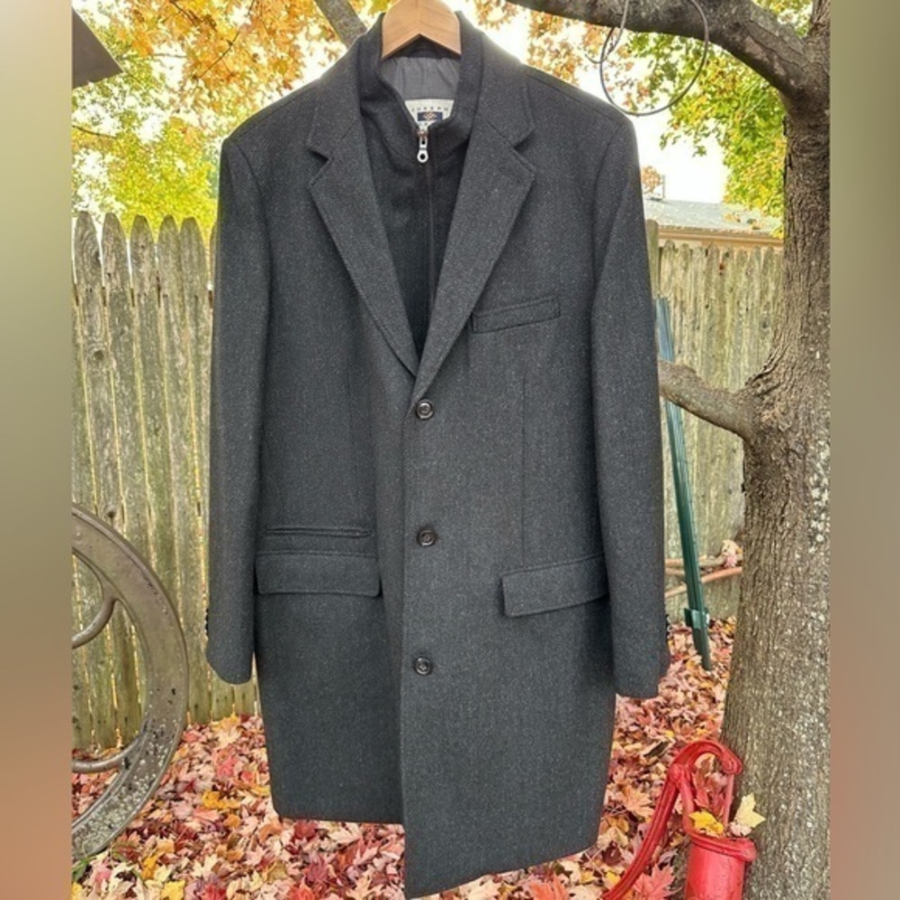 Joseph‎ Abboud Men’s Long Wool Peacoat Dress Coat (Charcoal Herringbone) (NWOT)